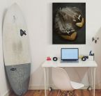 Obraz na płótnie powieszony w pokoju nad biurkiem przedstawiający ptasie pióra