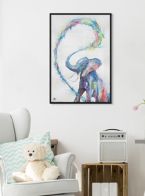 Plakat Spring z kolorowym słoniem wiszący w pokoju dziecięcym nad stolikiem
