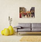 Obraz na płótnie London Landscape wiszący nad szarą kanapą w salonie na białej ścianie