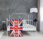 Obraz na płótnie przedstawiający napis Keep Calm and Carry On na tle flagi Wielkiej Brytanii