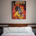 Canvas z filmu star Wars powieszony nad łóżkiem w sypialni