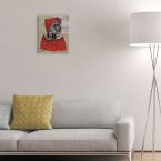 Obraz Loui Jover o nazwie Flash powieszony nad białą kanapą