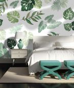 Fototapeta w egzotyczne liście na ścianie w sypialni