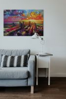 Canvas przedstawiający Kolorowe Stonehenge powieszony nad kanapą w salonie