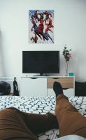 Obraz na płótnie przedstawiający ewolucję spider-mana powieszony w sypialni nad telewizorem