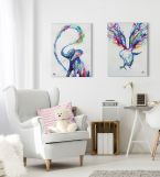 Obrazy na płótnie Marca Allante z Kolorowym Ptakiem i Słoniem w pokoju dziecięcym