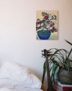 Obraz na płótnie Blooming Azalea in Blue Pot powieszony w sypialni