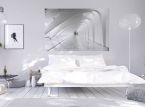 Fototapeta Biały korytarz w sypialni nad łóżkiem