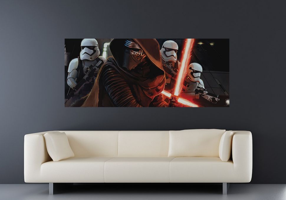 Star Wars 7 The Force Awakens - fototapeta flizelinowa na ścianie nad białą sofą 250x104 cm