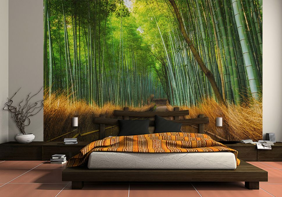 Bambusowy Las, drzewa, bambus, leśna droga - fototapeta