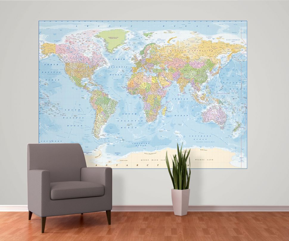 Fototapeta 232x158 przedstawia kolorową mapę świata