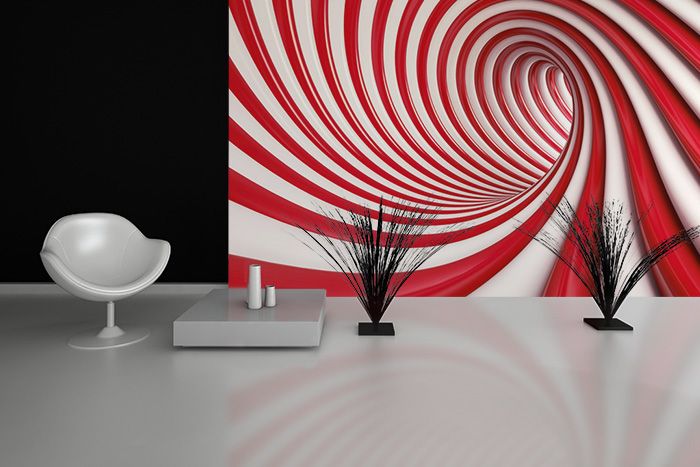 fototapeta z czerwono-białym tunelem w nowoczesnym salonie
