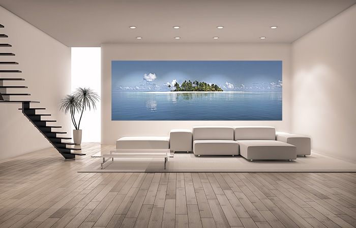 Tropikalna wyspa na ścianie w salonie, duża fototapeta wizarda