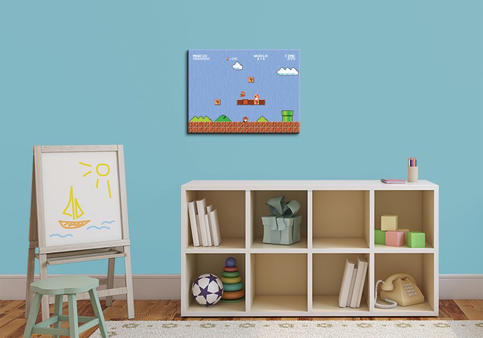 Obrazek na płótnie o rozmiarze 40x30 przedstawia kady z gry Mario Bros.