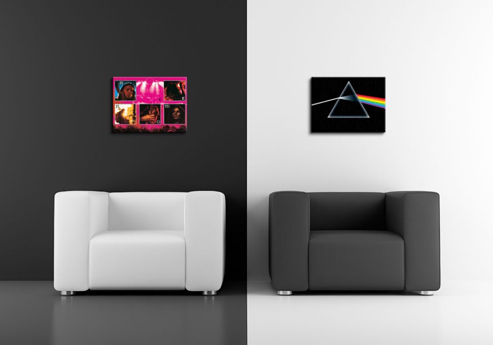 Obrazki na płótnie przedstawiają grafiki związane z zespołem Pink Floyd