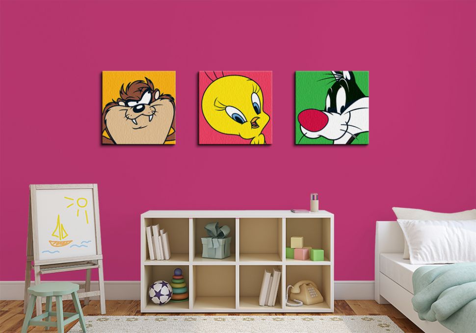 Obrazki na płónie przedstawiają ilustracje z serii Looney Tunes