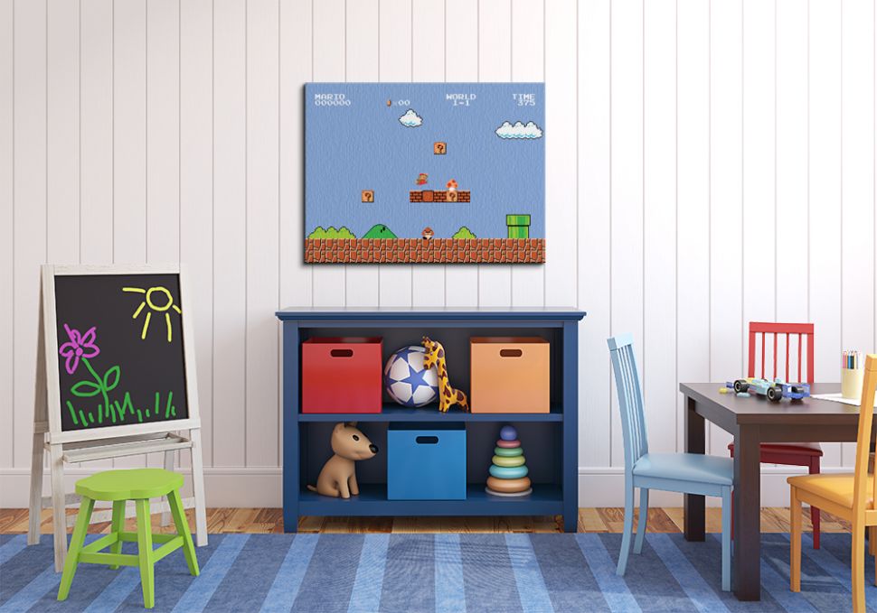 duży obraz na płótnie przedstawia grę Mario Bros. Nintendo NES