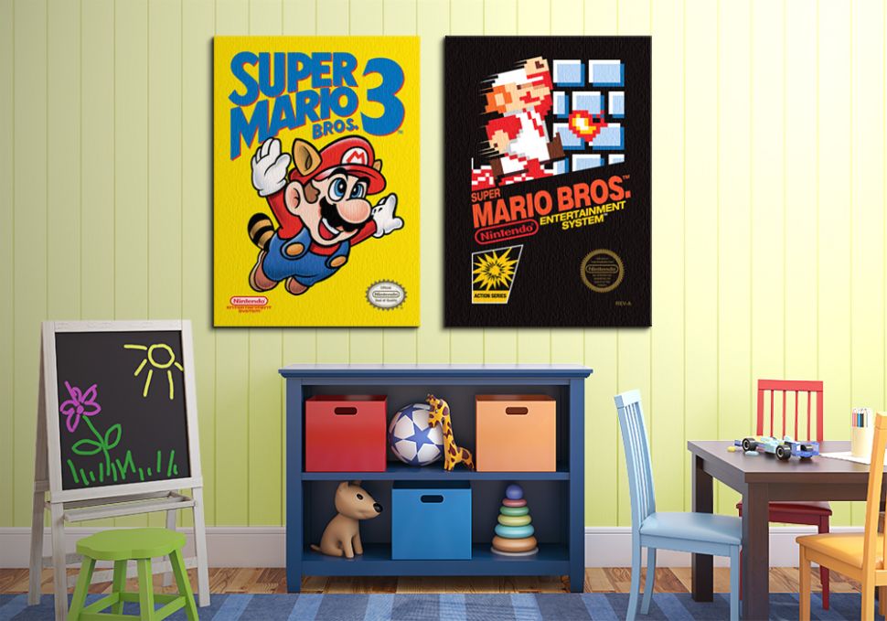 Obrazy przedstawiające główną postać Mario z gry Super Mario Bros.