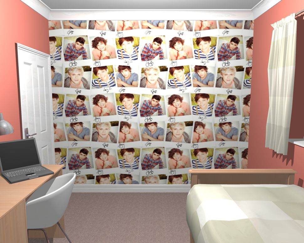 Pokój nastolatka z fototapetą One Direction na ścianie