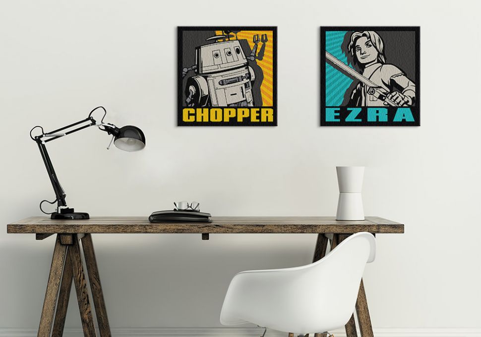 Obrazy na płótnie z serialu Star Wars Rebels Robot Chopper i Ezra w pokoju na ścianie nad biurkiem