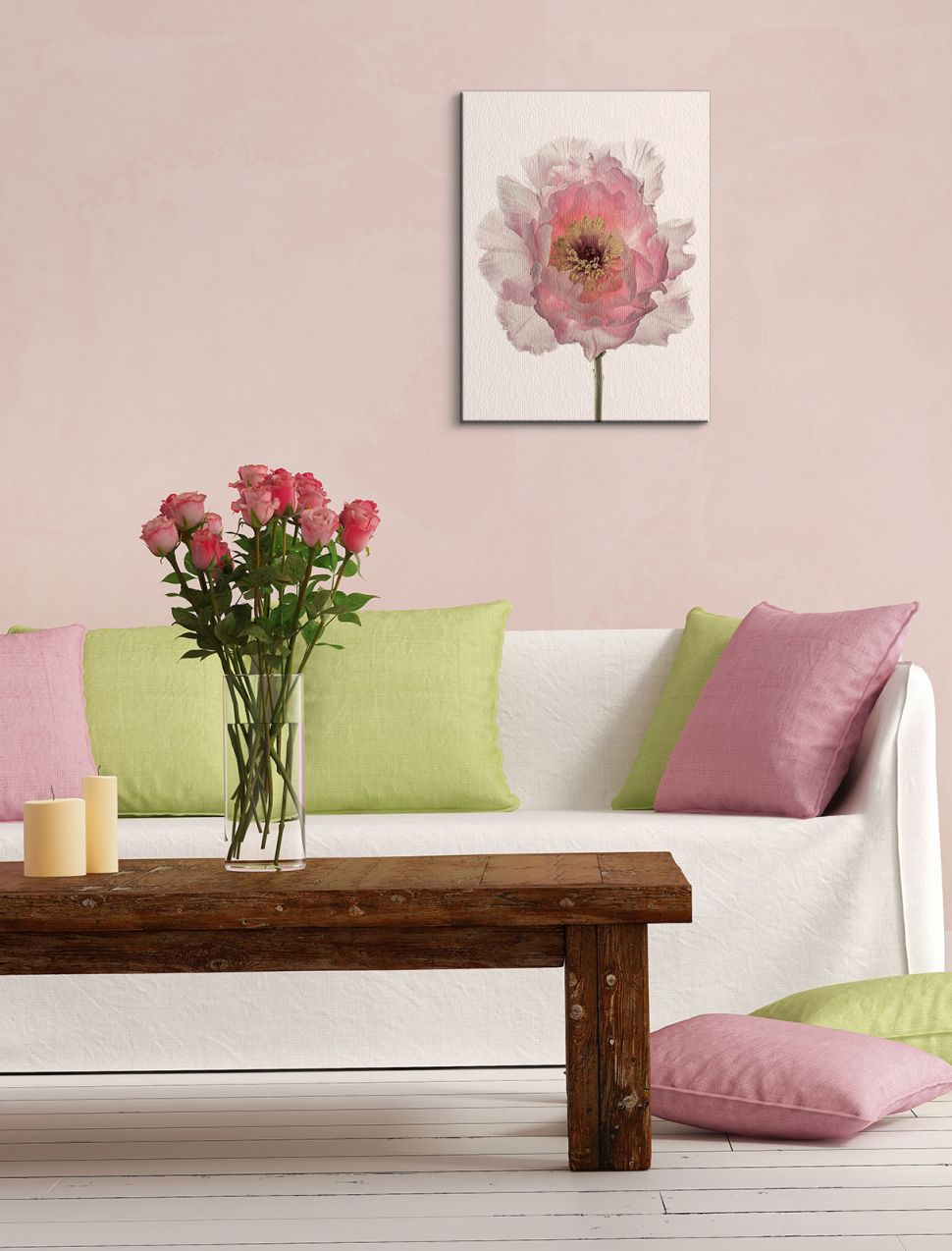 Ściana z obrazem Alyson Fennell zatytułowany Champagne Pink Peony wymiary płótna 30x40 cm