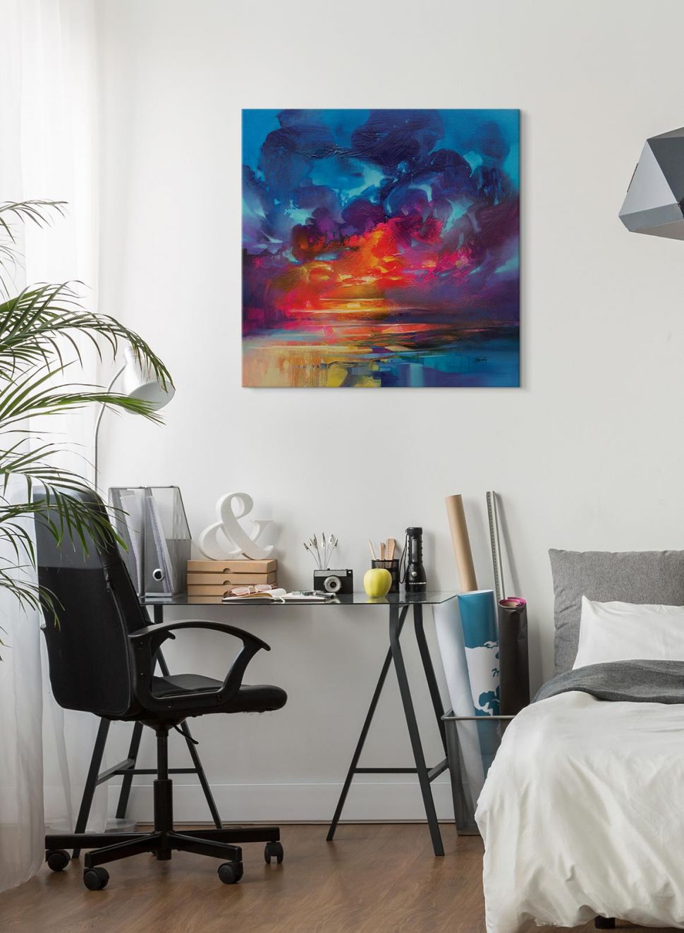 Obraz na płótnie przedstawiający abstrakcję ''Liquid Light 3'' wiszący w sypialni nad biurkiem