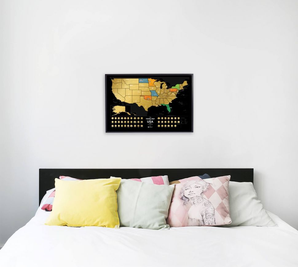 USA Black Mapa zdrapka wisząca nad łóżkiem