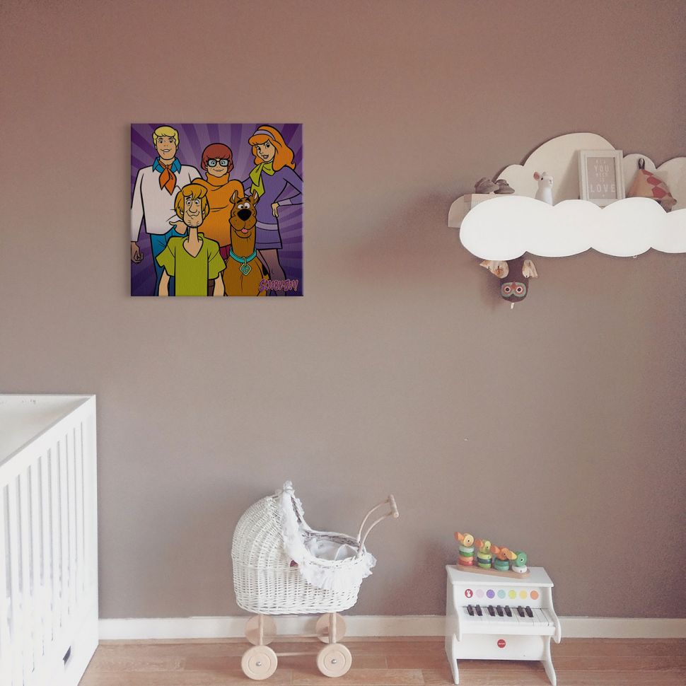 Obraz na płótnie wiszący w pokoju dziecka przedstawiający bohaterów bajki Scooby Doo