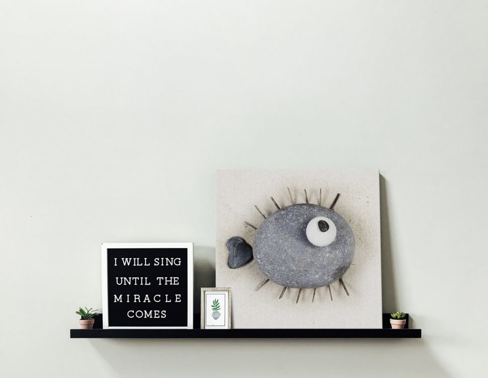 Obrazek na płótnie do pokoju przedstawiający rybkę z kamieni i patyków