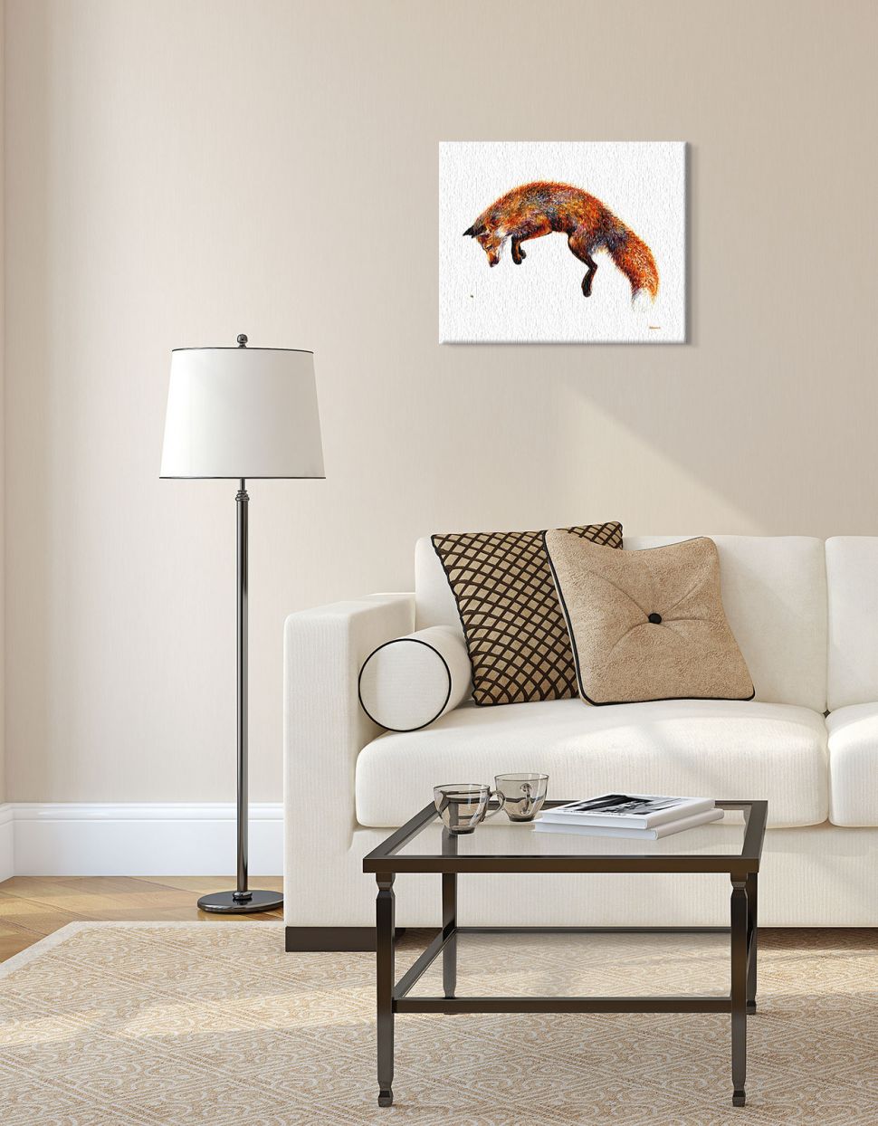 Obraz na płótnie autorstwa Jane Bannon pod tytułem Felix i Pszczoła w salonie nad kanapą