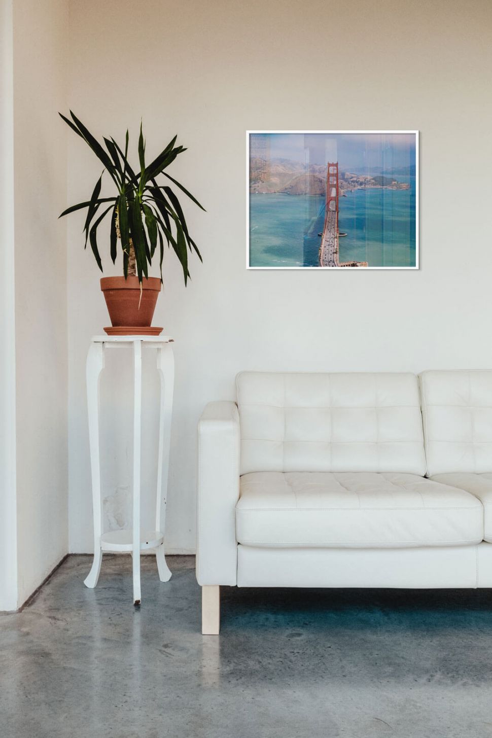 Poster Most Golden Gate nad skórzaną kanapę