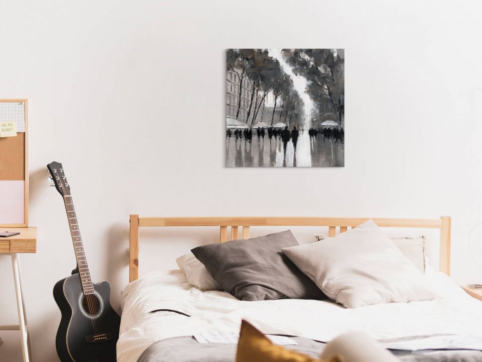 Czarno biały obraz na płótnie Las Ramblas, Barcelona na ścianie w sypialni nad łóżkiem