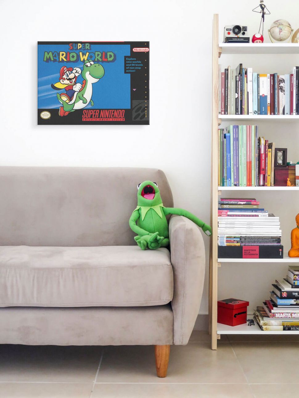Obraz na płótnie Super Mario World na białej ścianie w pokoju gościnnym