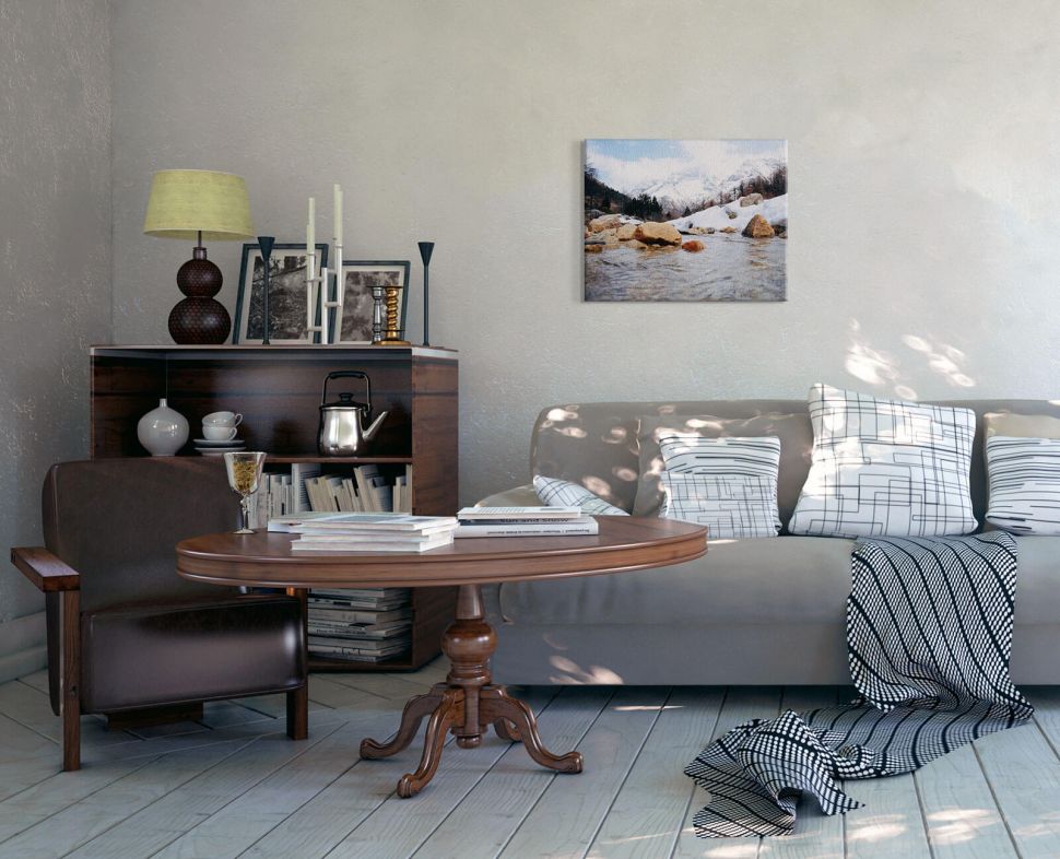 Obraz na płótnie Górski strumyk powieszony w salonie nad kanapą
