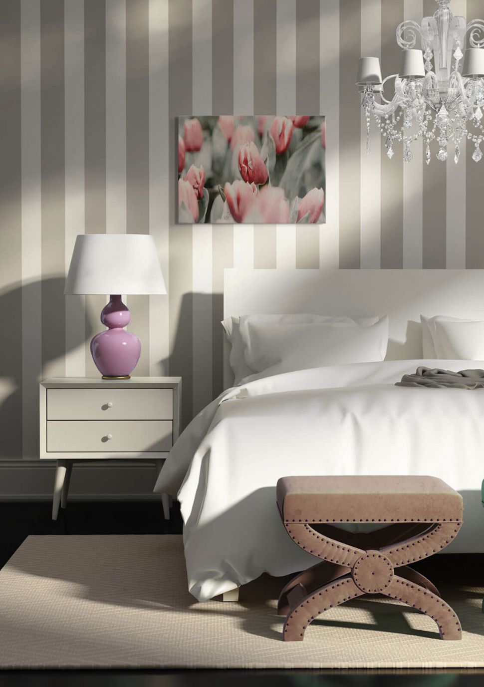 Obraz na płótnie Różowe tulipany powieszony w sypialni nad łóżkiem