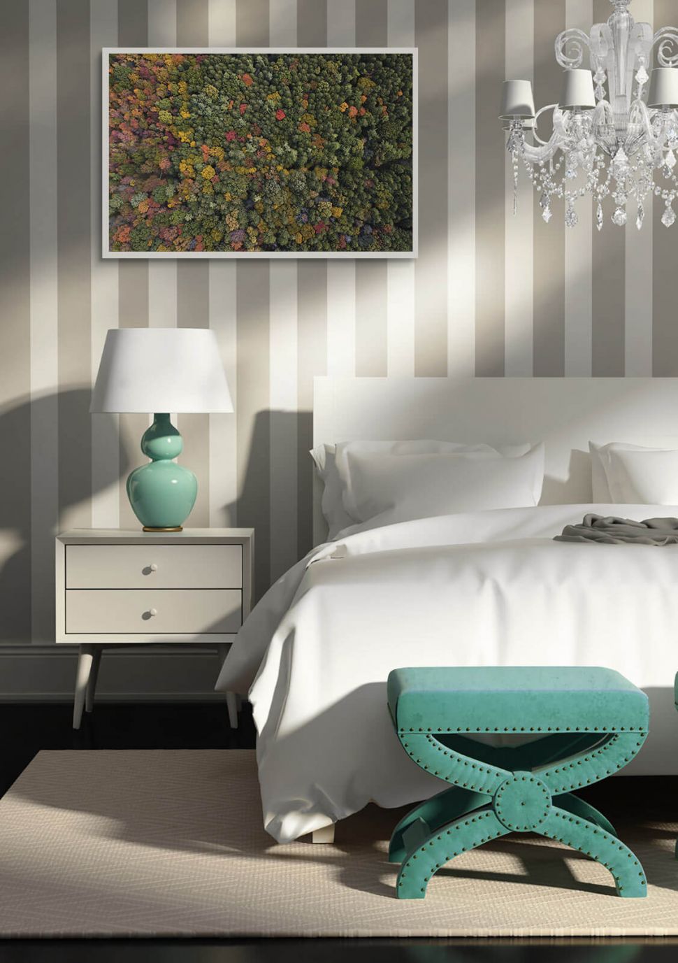 Plakat Barwy Natury z drzewami z lotu ptaka na ścianie w sypialni
