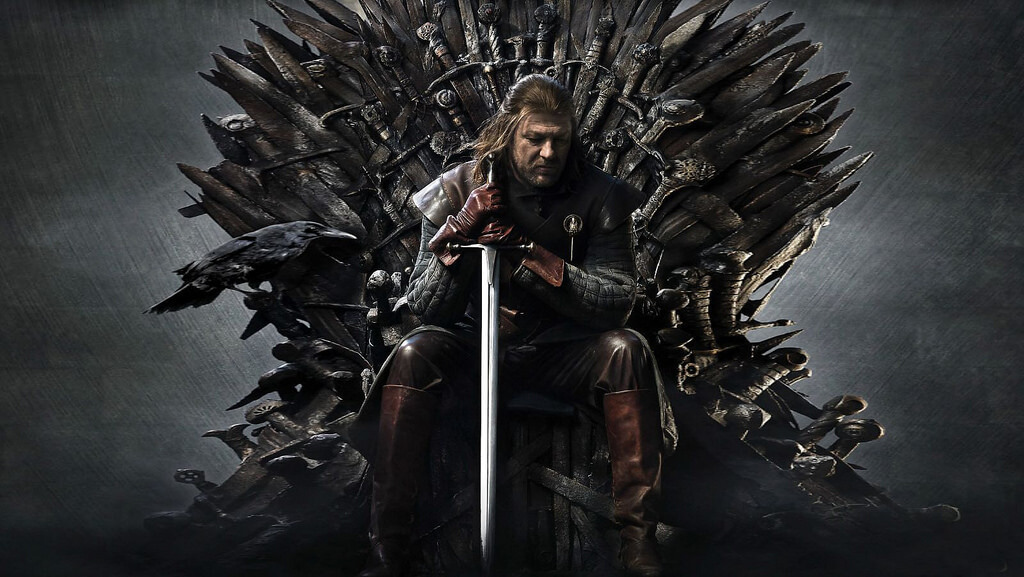 Ned Stark siedzący na Żelaznym Tronie