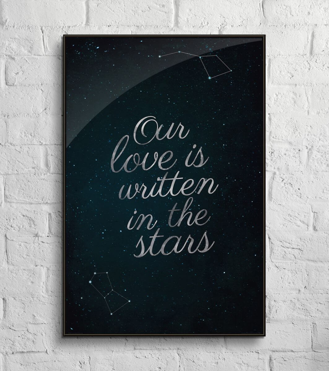Romantyczny poster z napisem Our Love Is Written In The Stars