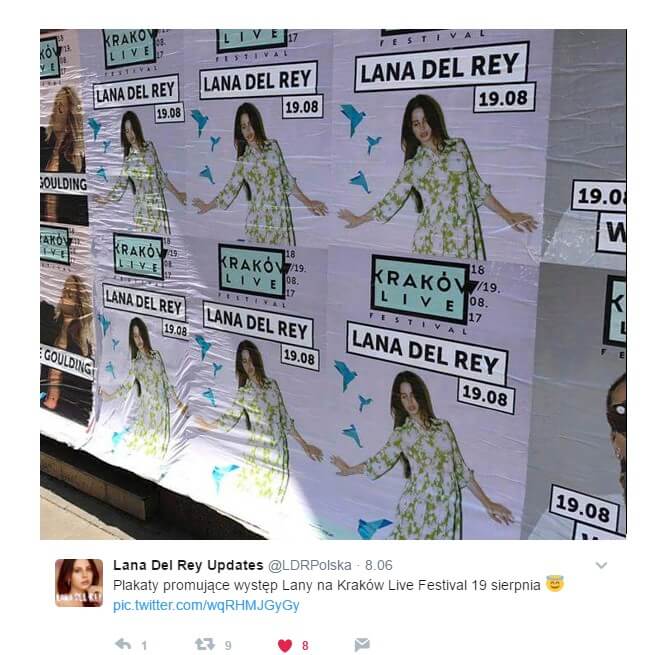Plakaty promujące koncert Lany Del Rey w Krakowie