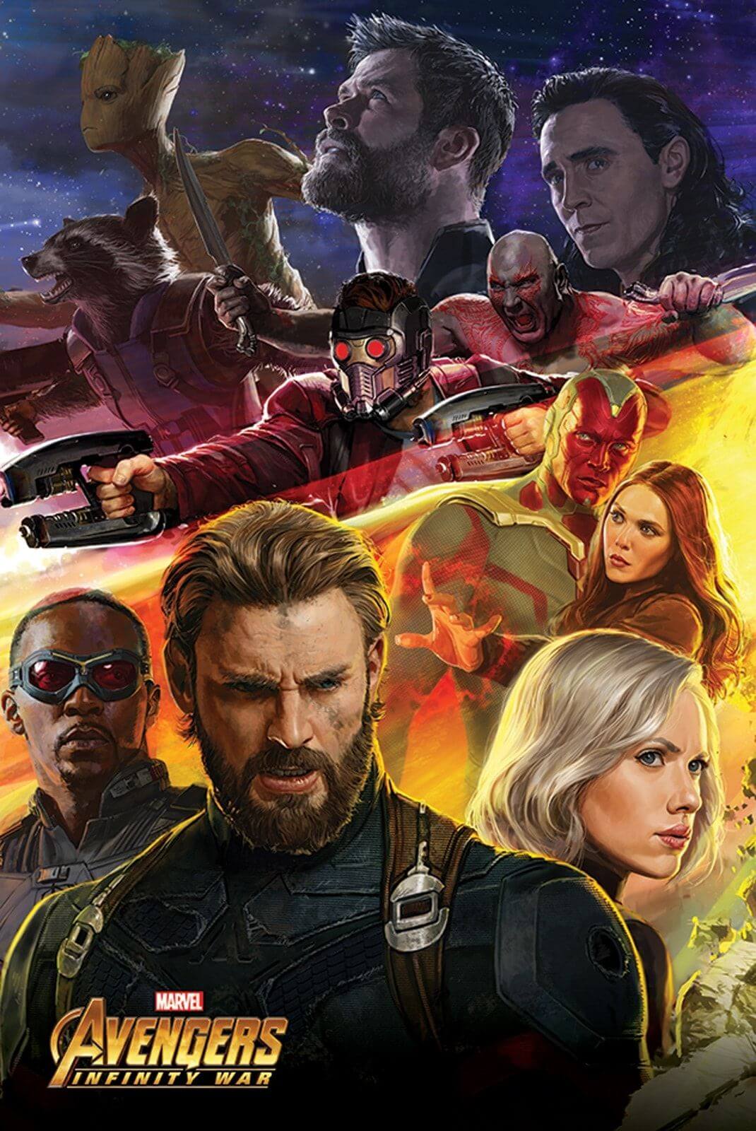 Plakat przedstawia bohaterów filmu Avengers Infinity War