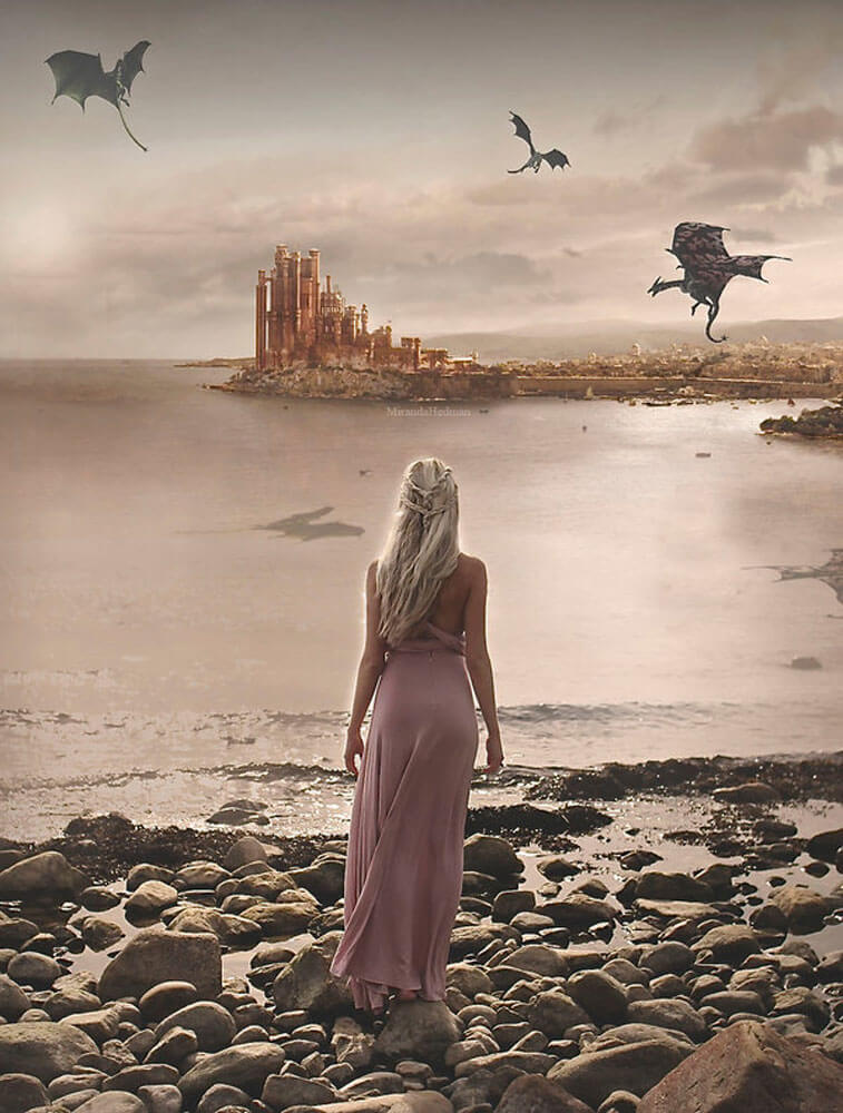 plakat Daenerys Targaryen i smoków wykonany przez fana